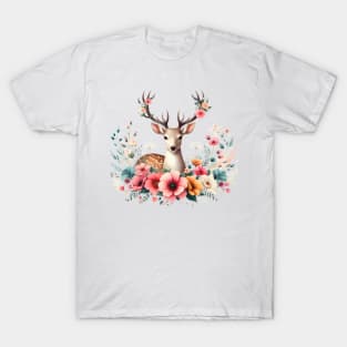 A deer decorated with beautiful colorful flowers. T-Shirt